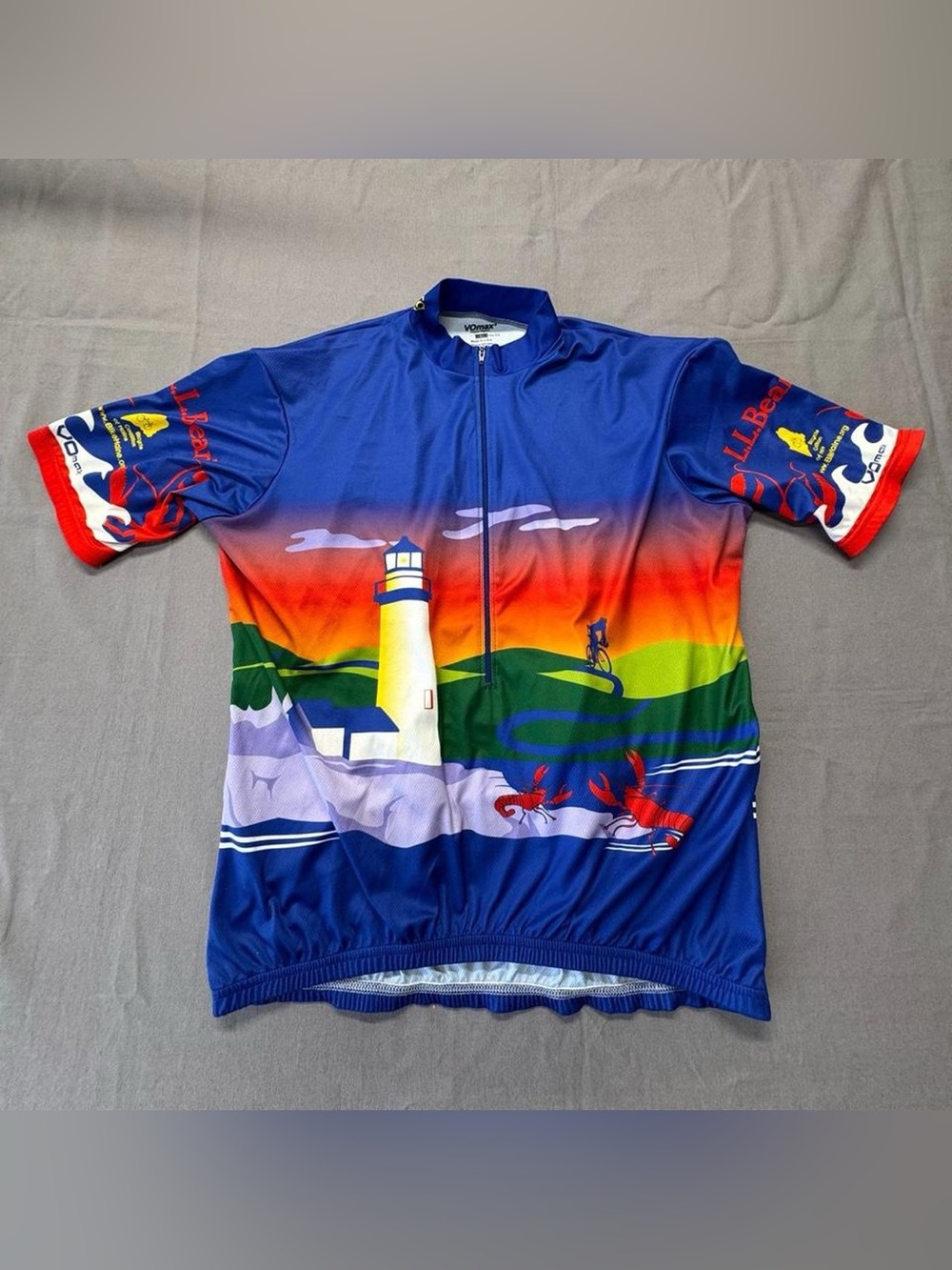 VOmax Maine L.L. Bean Cycling Jersey Mens XL 1/2 Zip Pockets Lobster Bike G3